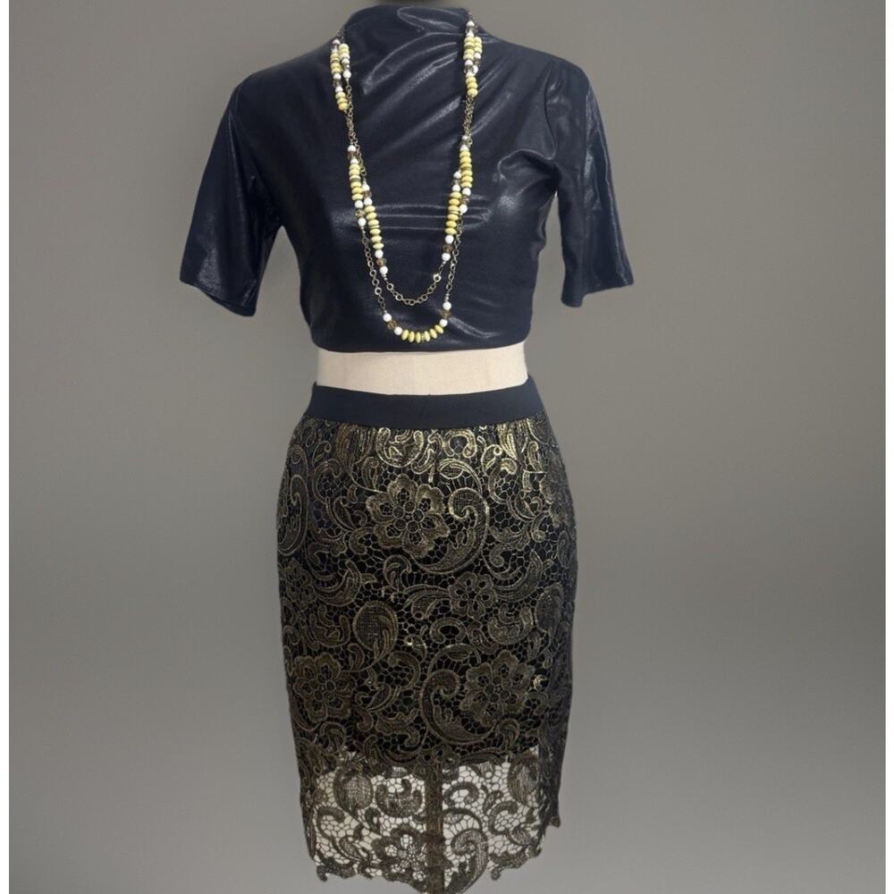 Francesca Baroque Gold Black Lace Skirt | Goth | Dark Romance | Moody Academia